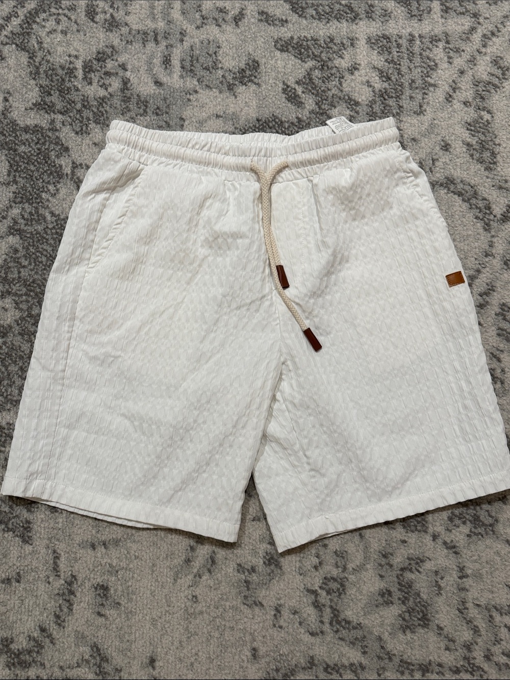 ManFinity Cream Textured Drawstring Shorts with Rope Tie